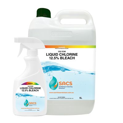 Liquid Chlorine 12.5% Bleach available in various sizes